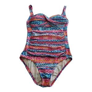 Emerald Bay Multicolored Twist-Front Side Ruched One Piece Swimsuit Size 12
